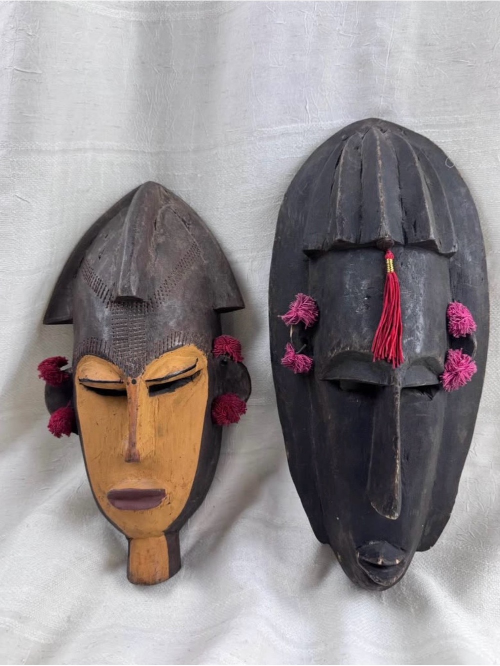 African Tribal Baule Masks Wall Hanging Primitive Art VTG Pair Made In Mali